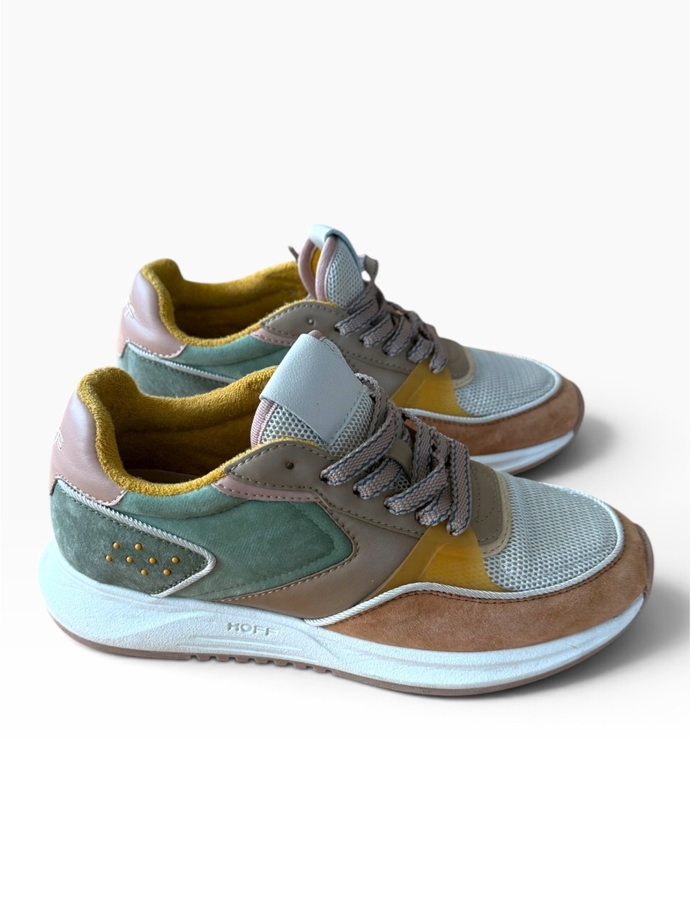 HOFF Navona Suede Mesh Colorblock Sneakers Grey Green Tan Size 7.5